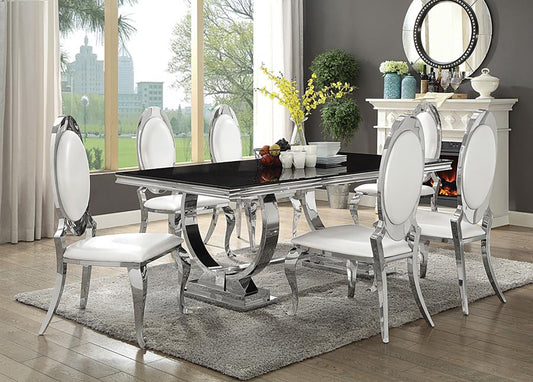 178701 Eniotna 7-piece Rectangular Glass Top Dining Set Chrome