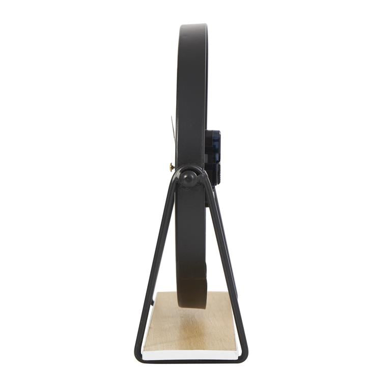 Black Wooden Geometric Clock with Brown Wood Accents, 9" x 3" x 9"
