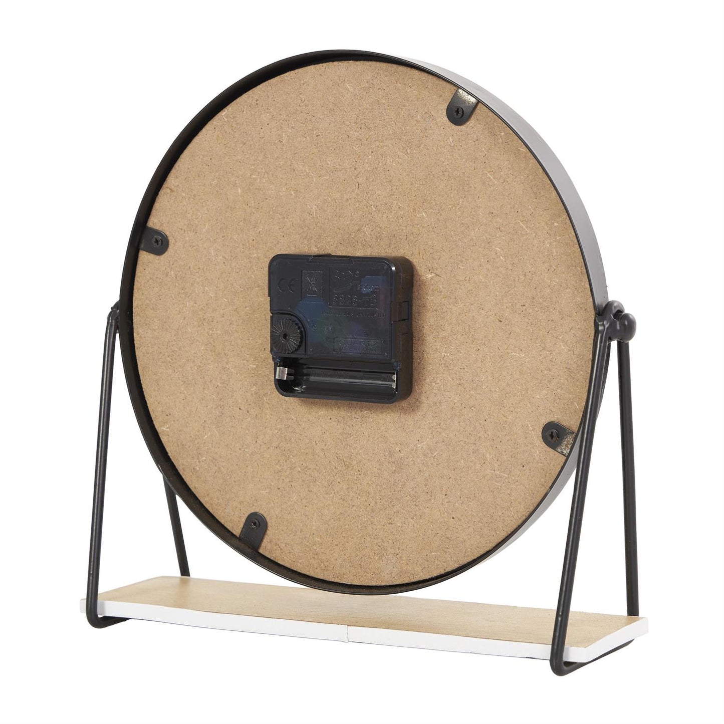 Black Wooden Geometric Clock with Brown Wood Accents, 9" x 3" x 9"
