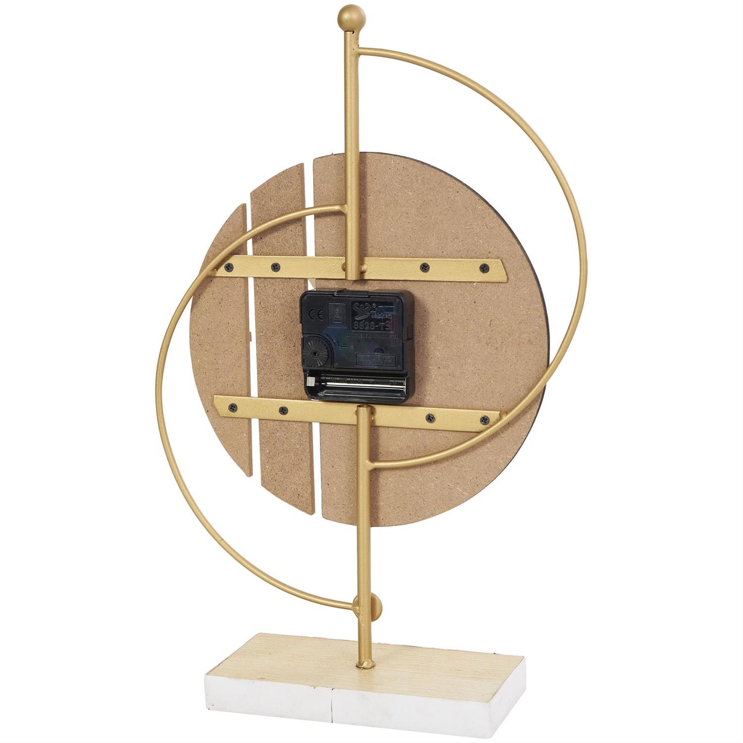 CosmoLiving by Cosmopolitan Black Wooden Geometric Two-Toned Clock with Wood Accents and Gold Semicircle Frame, 9" x 3" x 14"