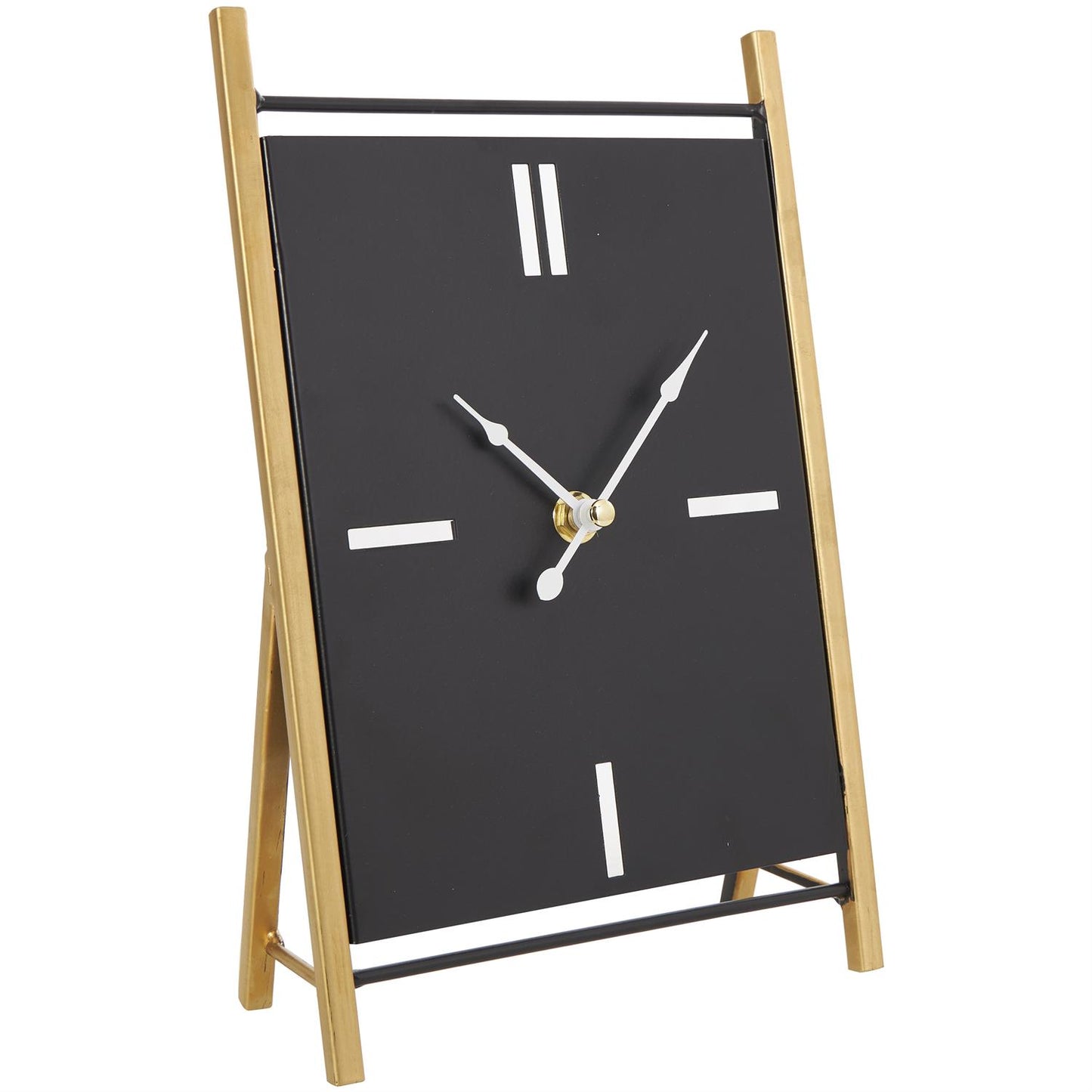 CosmoLiving by Cosmopolitan Black Metal Rectangular Angled Clock with Gold Accents and Cutout Tick Hour Markers, Set of 2 7"W, 10"H