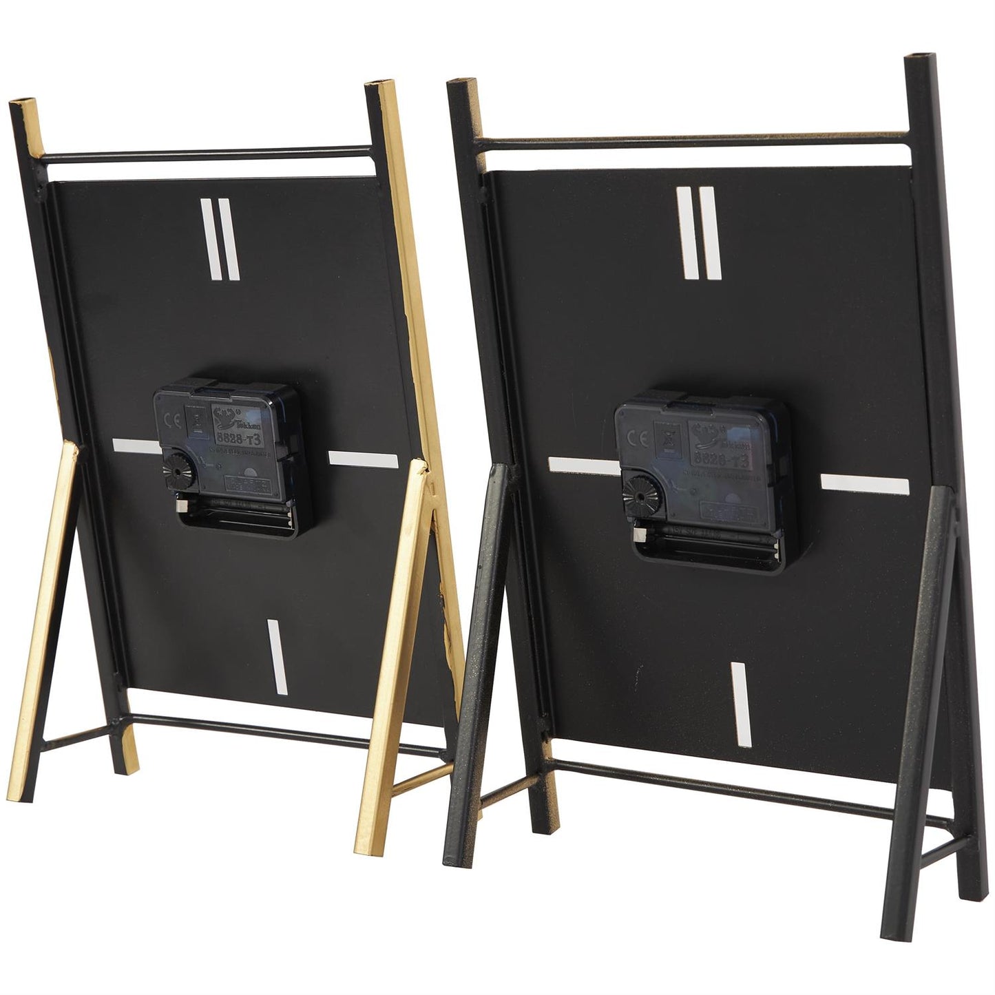 CosmoLiving by Cosmopolitan Black Metal Rectangular Angled Clock with Gold Accents and Cutout Tick Hour Markers, Set of 2 7"W, 10"H