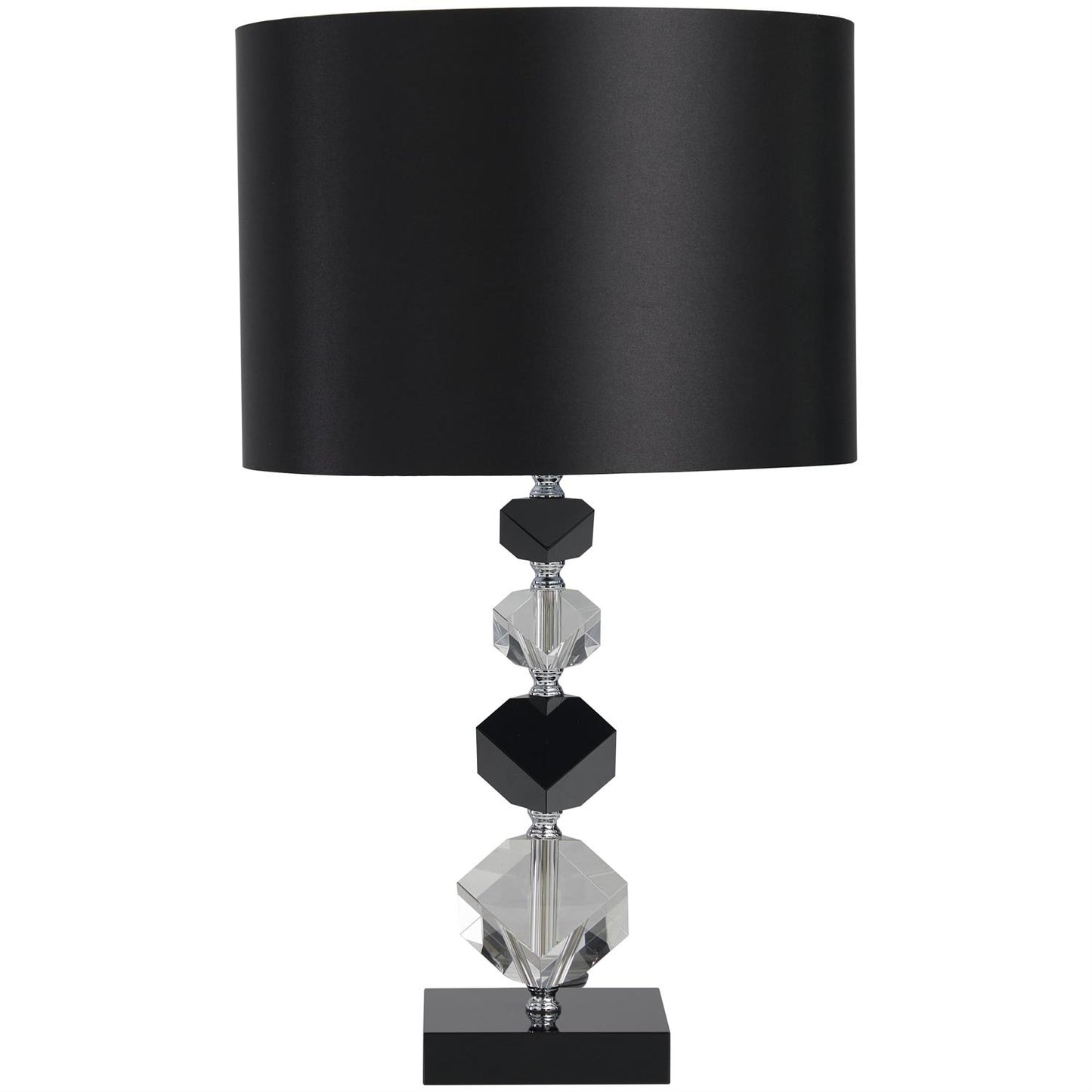 47611 Clear Crystal Geometric Diamond Inspired Table Lamp with Black Crystal Base and Black Shade, 12" x 12" x 21"