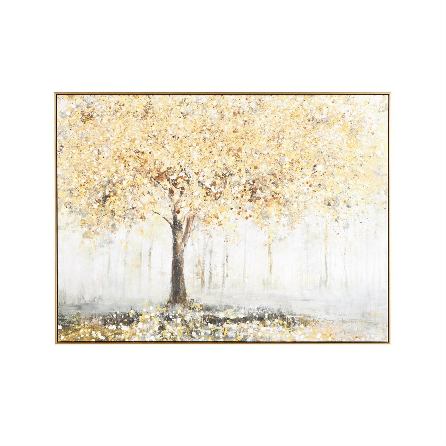 GOLD CANVAS LANDSCAPE PAINT SPLATTER FOREST FRAMED WALL ART, 47" X 2" X 36"