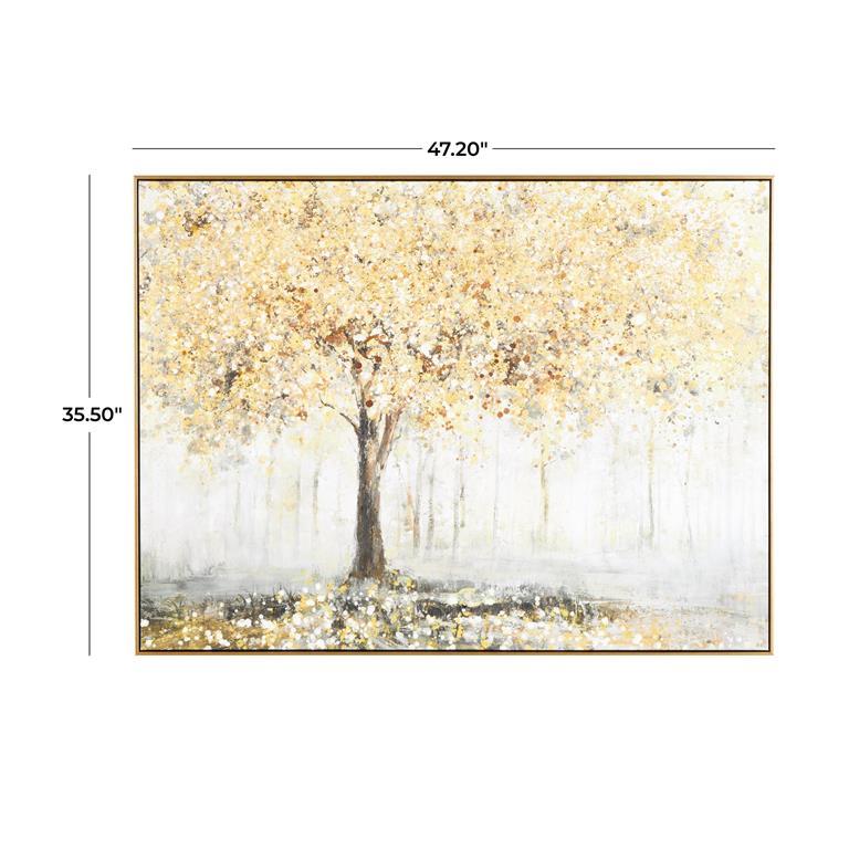 GOLD CANVAS LANDSCAPE PAINT SPLATTER FOREST FRAMED WALL ART, 47" X 2" X 36"