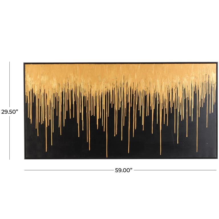 GOLD CANVAS ABSTRACT MELTING DRIP FRAMED WALL ART WITH BLACK FRAME, 59" X 2" X 30"
