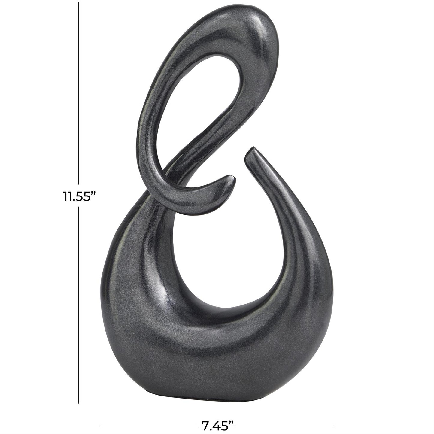 Dark Gray Aluminum Metal Abstract Swirl Sculpture, 7" x 3" x 12"