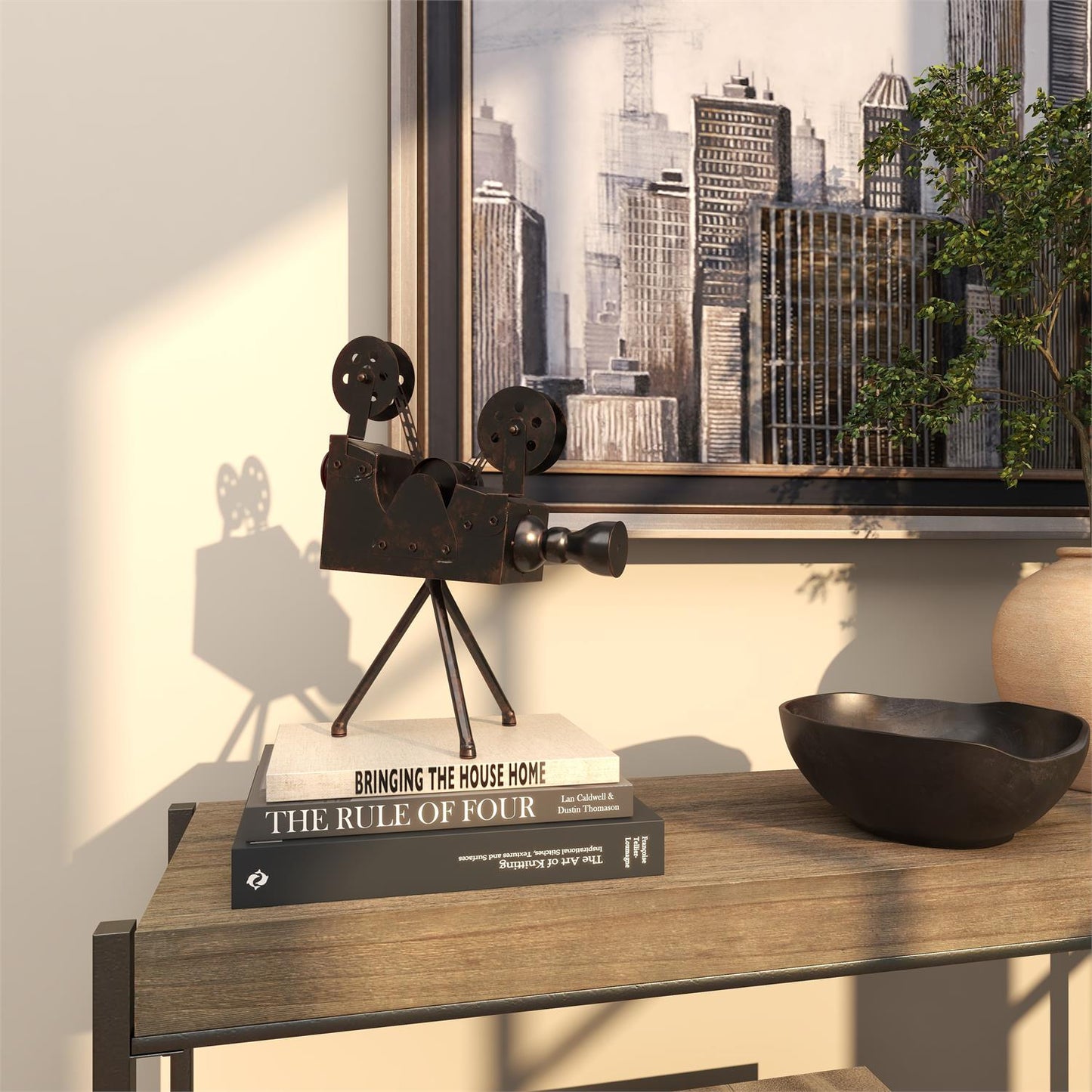 Brown Metal Film Camera Sculpture, 12" x 7" x 15"