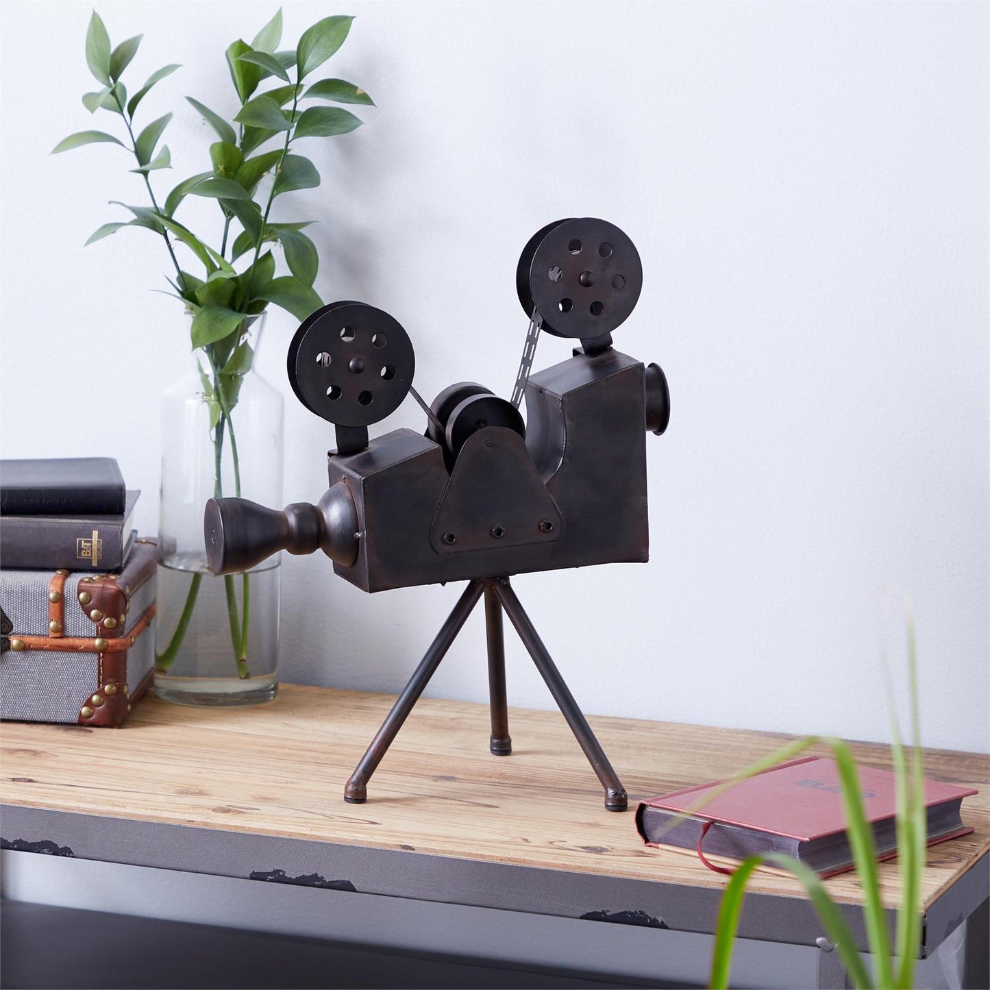 Brown Metal Film Camera Sculpture, 12" x 7" x 15"