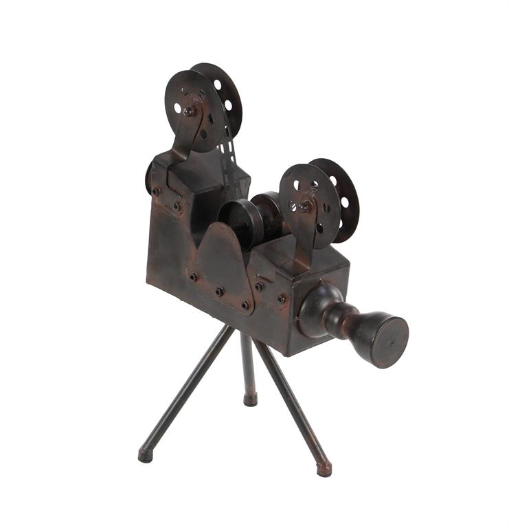 Brown Metal Film Camera Sculpture, 12" x 7" x 15"