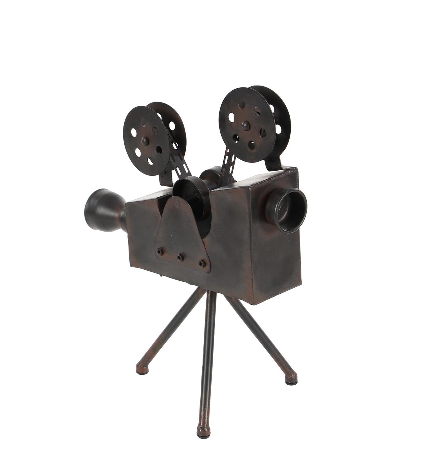Brown Metal Film Camera Sculpture, 12" x 7" x 15"