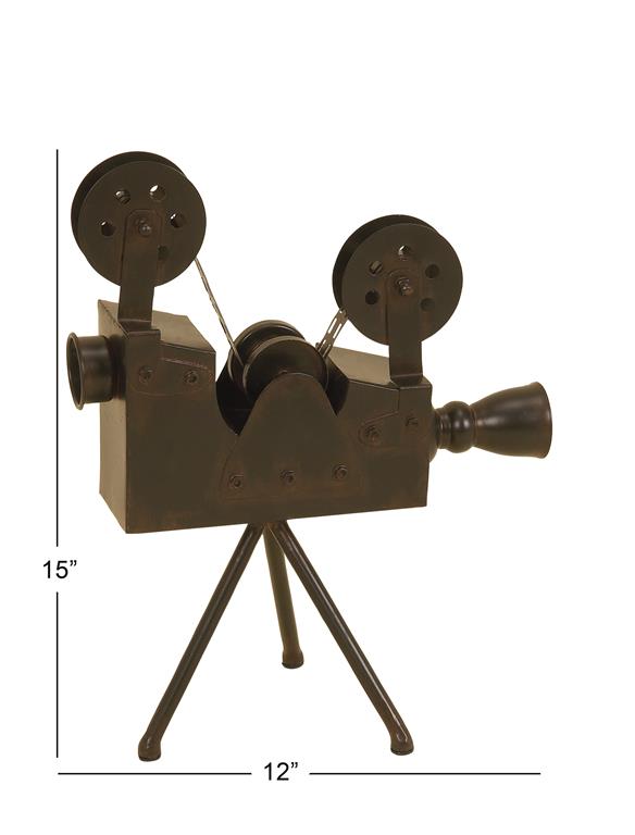 Brown Metal Film Camera Sculpture, 12" x 7" x 15"