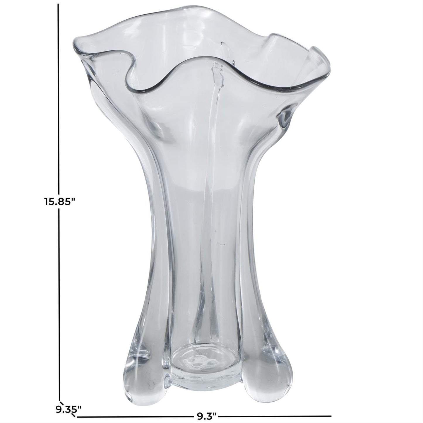 Clear Glass Abstract Fluted Tulip Vase, 9" x 9" x 16"