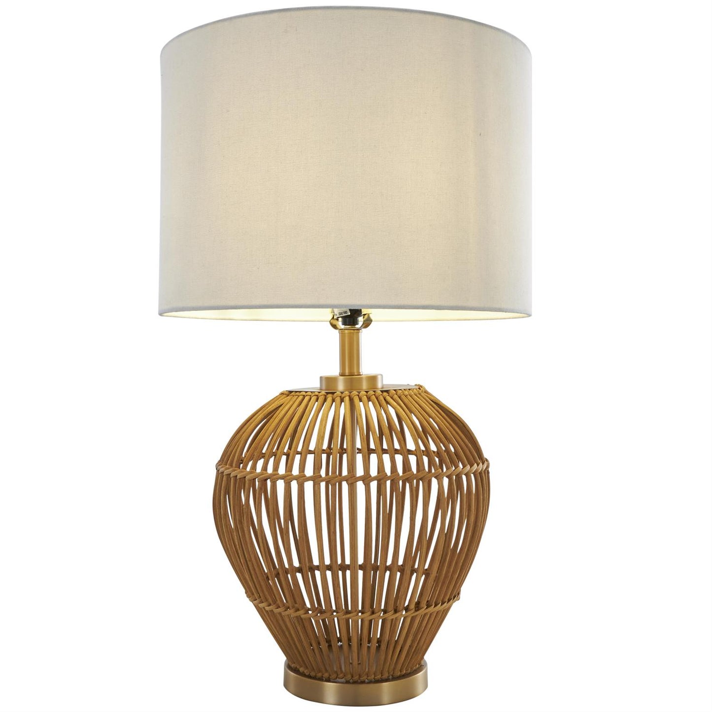 93831 Brown Rattan Handmade Woven Open Frame Table Lamp with Gold Accents, 16" x 16" x 28"