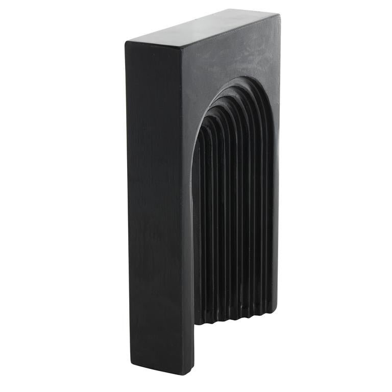 Black Marble Geometric Rectangular Sculpture with Arched Groove Interior, 7" x 2" x 11"