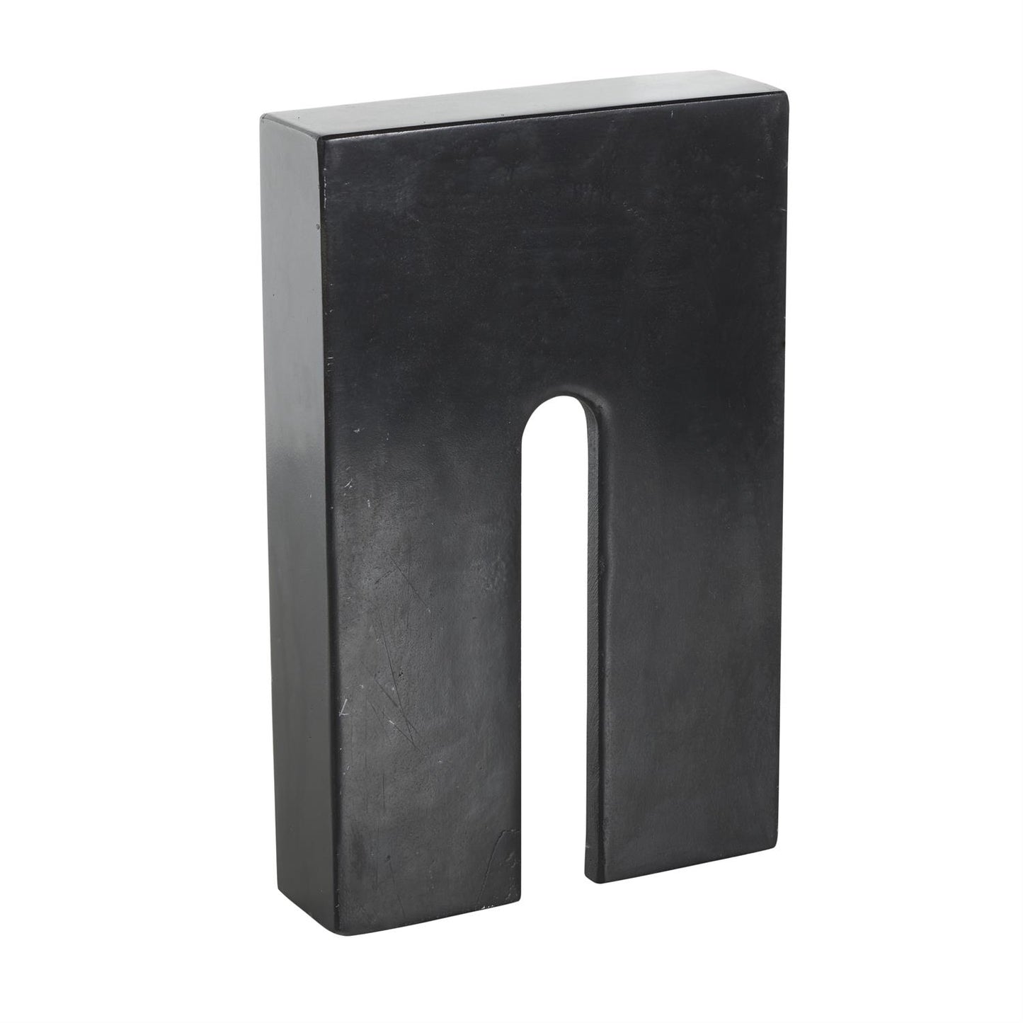 Black Marble Geometric Rectangular Sculpture with Arched Groove Interior, 7" x 2" x 11"