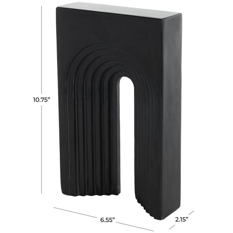 Black Marble Geometric Rectangular Sculpture with Arched Groove Interior, 7" x 2" x 11"