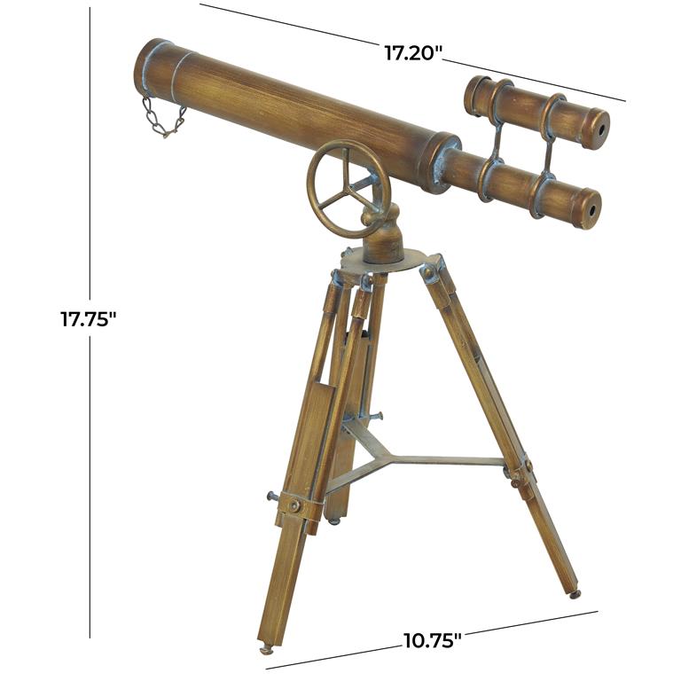Brass Metal Telescope Telescope, 17" x 11" x 18"
