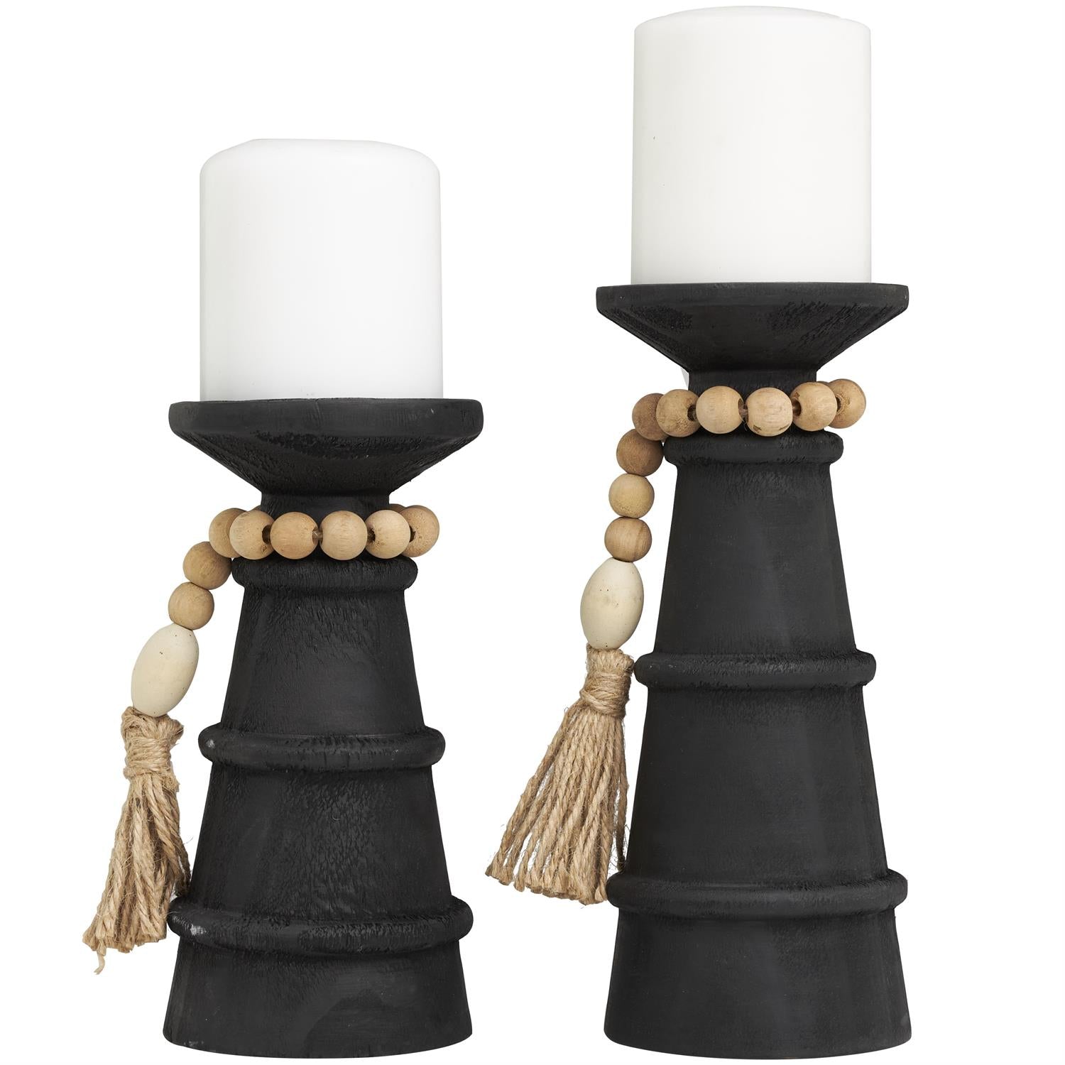 Black Beaded Candle Holder Amazon.com: dwellington Farmhouse Rustic Wood Pillar Candle  main image 4