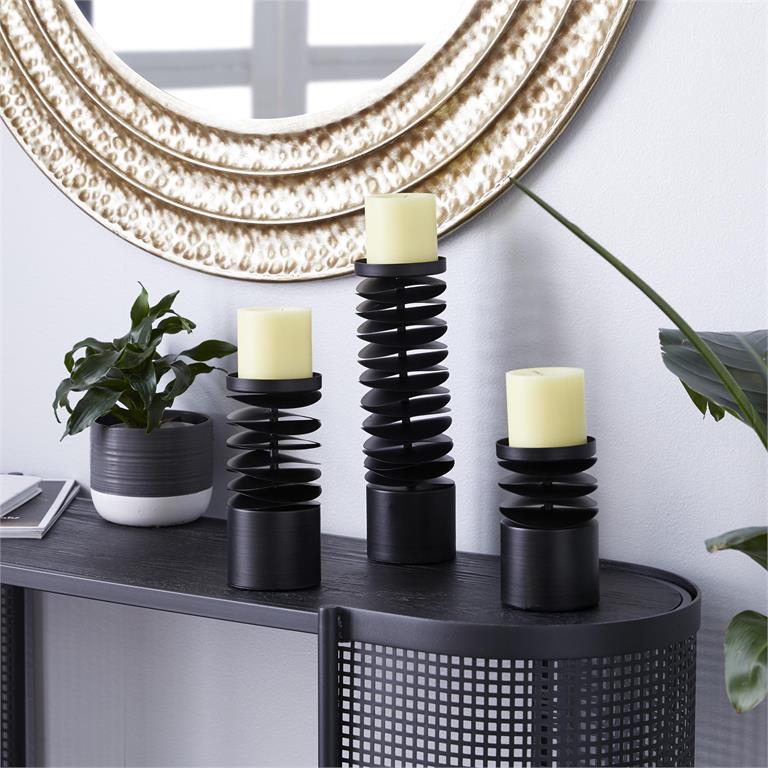 Black Metal Candle Holder, Set of 3 6", 8", 12"H