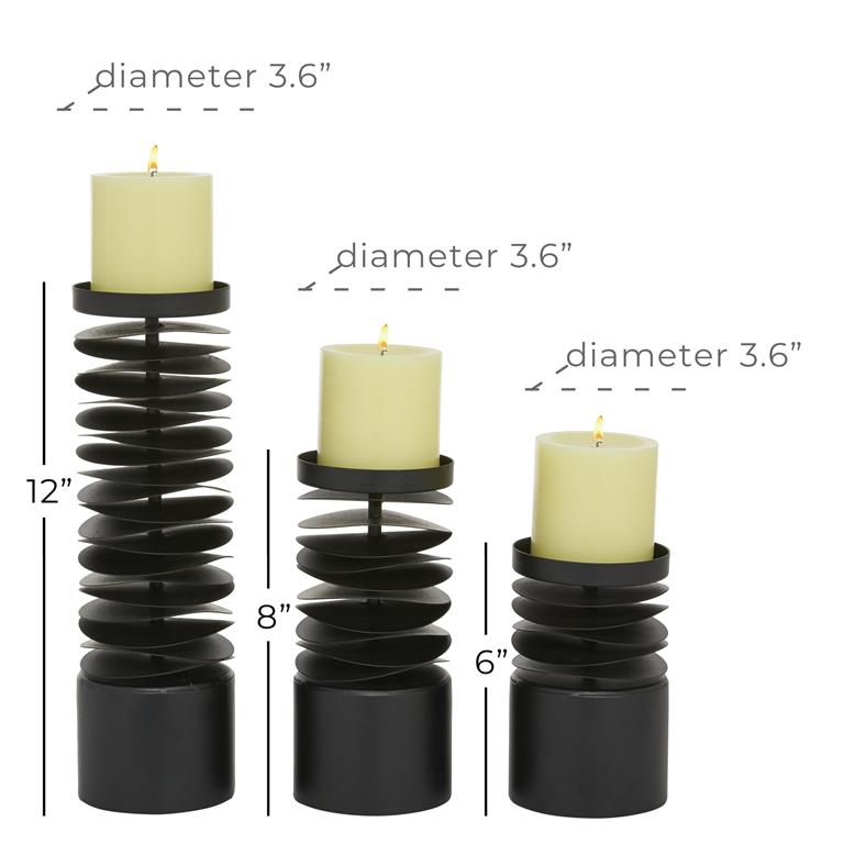 Black Metal Candle Holder, Set of 3 6", 8", 12"H