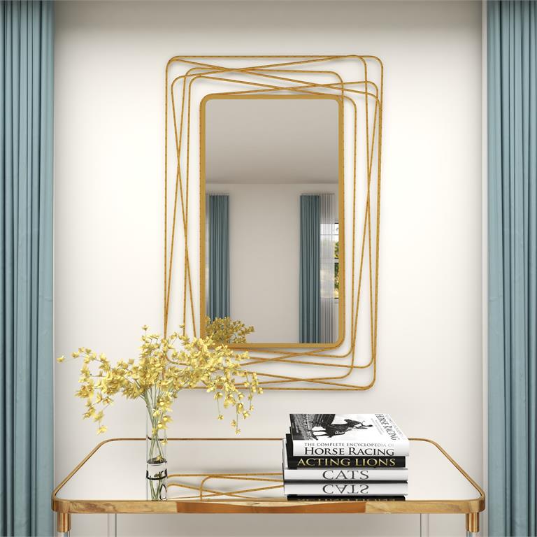 Gold Metal Wall Mirror with Thin Metal Rectangle Frame, 31" x 1" x 47"