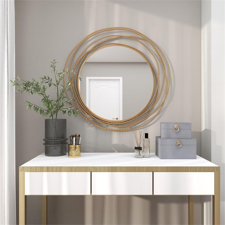 Gold Metal Wall Mirror with Overlapping Ring Frame, 40" x 1" x 38"
