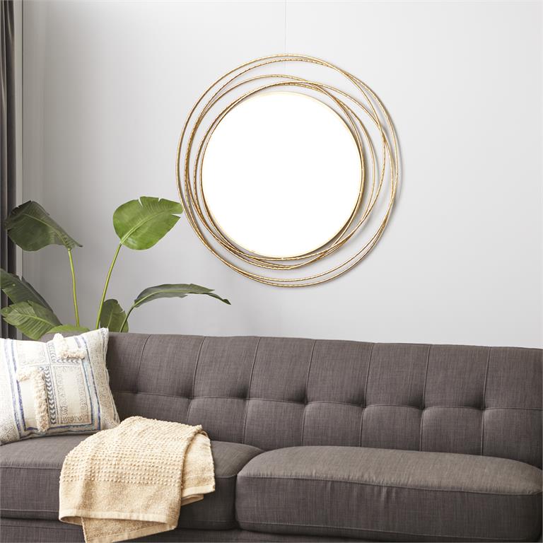 Gold Metal Wall Mirror with Overlapping Ring Frame, 40" x 1" x 38"