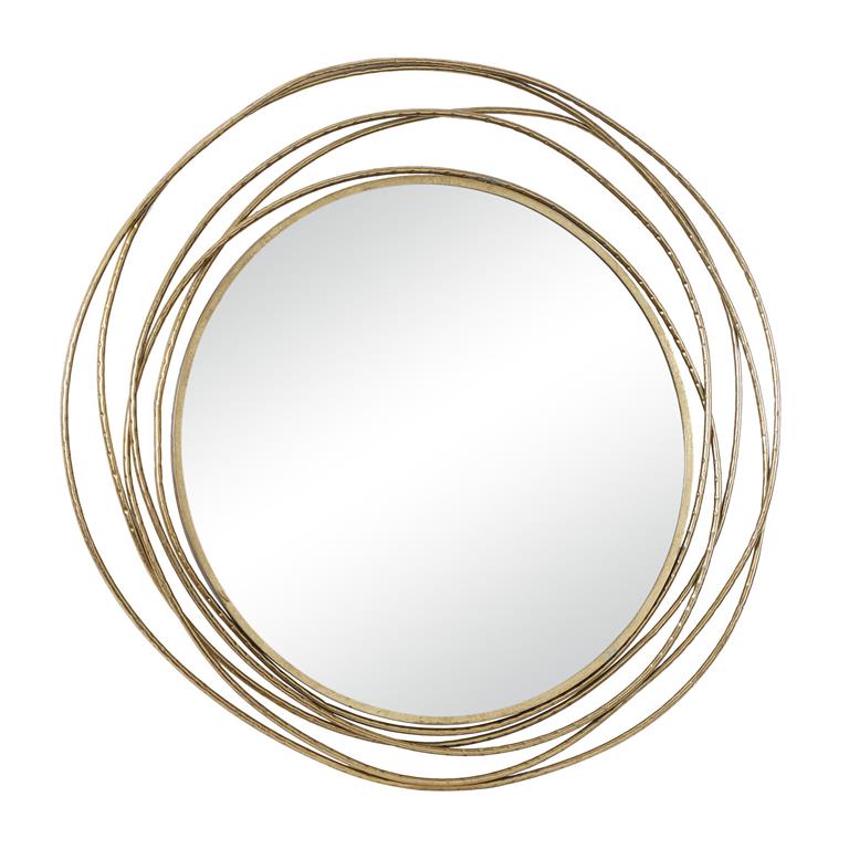 Gold Metal Wall Mirror with Overlapping Ring Frame, 40" x 1" x 38"