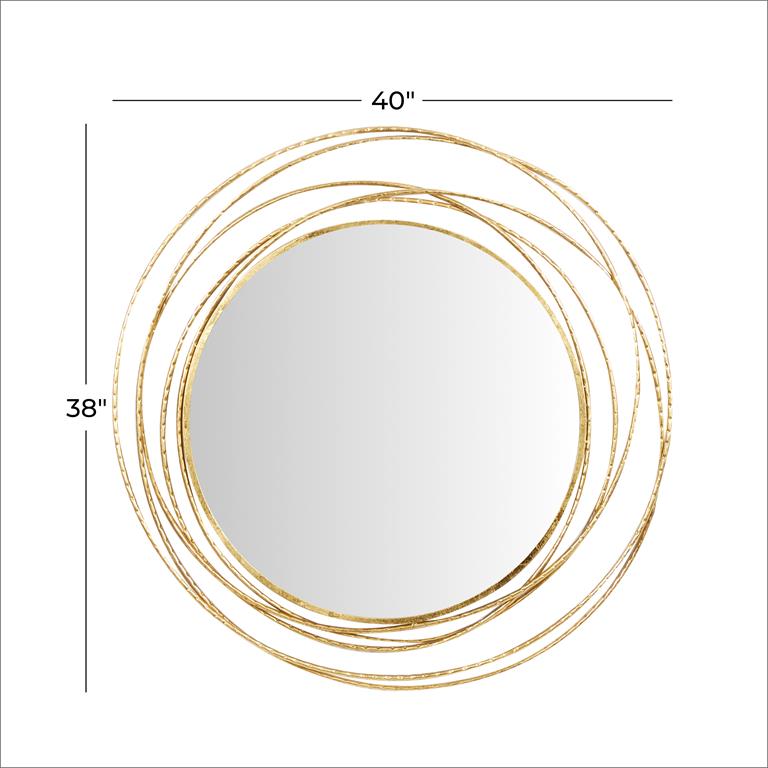 Gold Metal Wall Mirror with Overlapping Ring Frame, 40" x 1" x 38"