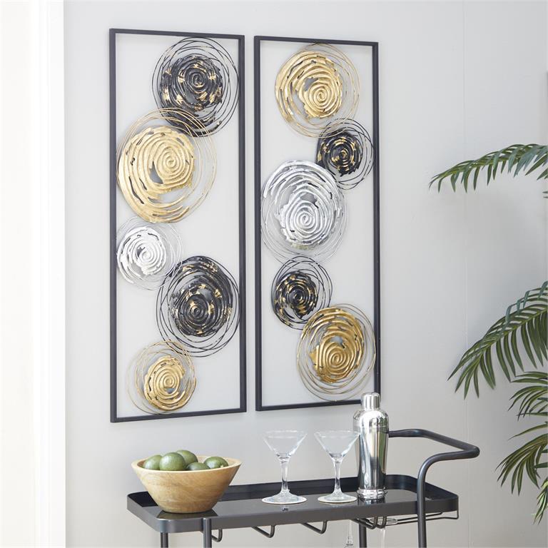 SET OF 2 BLACK METAL CONTEMPORARY WALL DECOR 14"W, 36"H