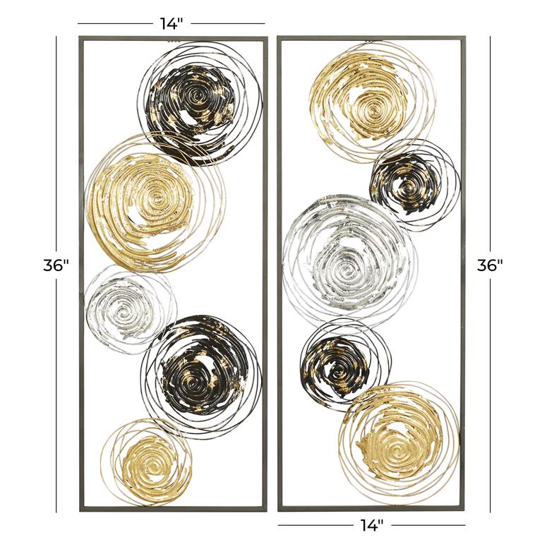 SET OF 2 BLACK METAL CONTEMPORARY WALL DECOR 14"W, 36"H
