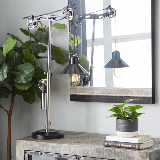 72981 Black Metal Industrial Table Lamp, 34" x 17" x 8"