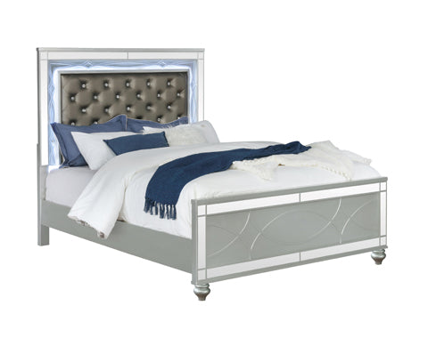 Gunnison 4-Piece Queen Bedroom Set With LED Lighting Silver Metallic