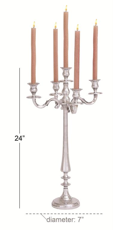 Silver Aluminum Metal Tall Candelabra, 10" x 10" x 24"