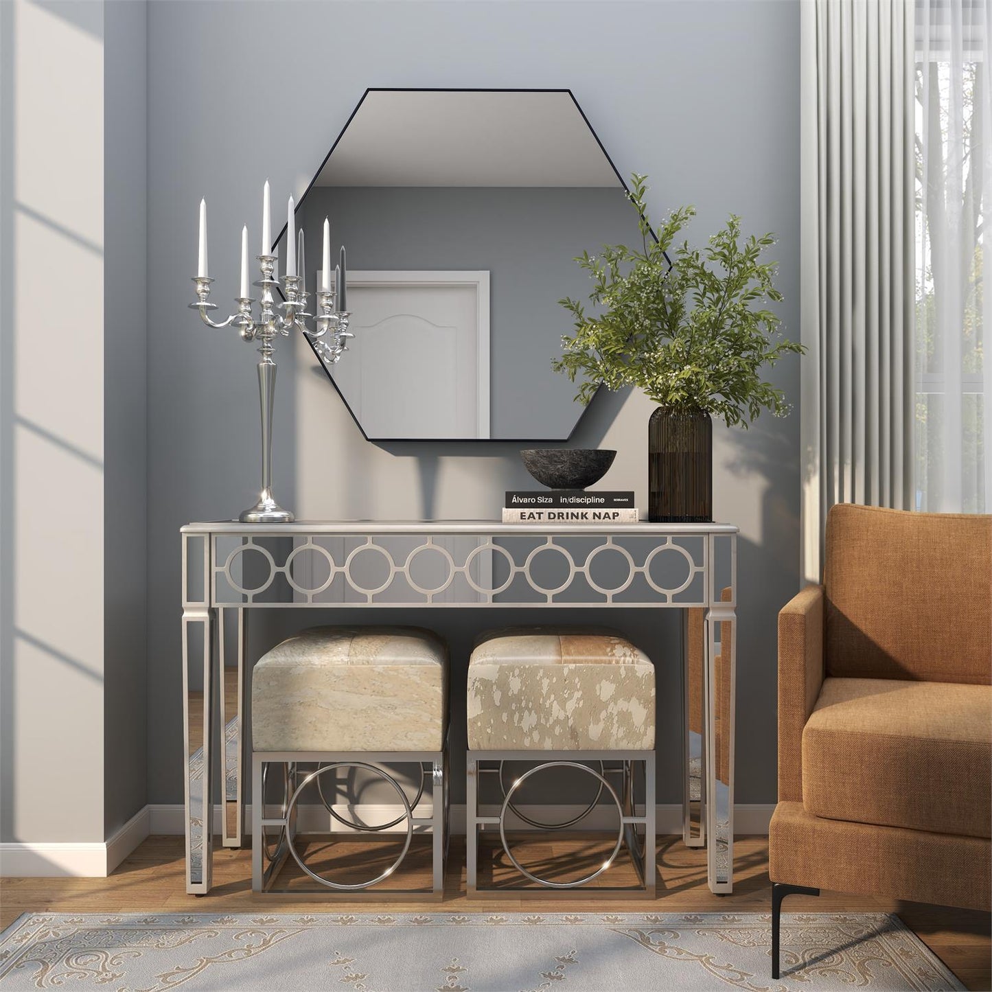Silver Aluminum Metal Tall Candelabra, 10" x 10" x 24"