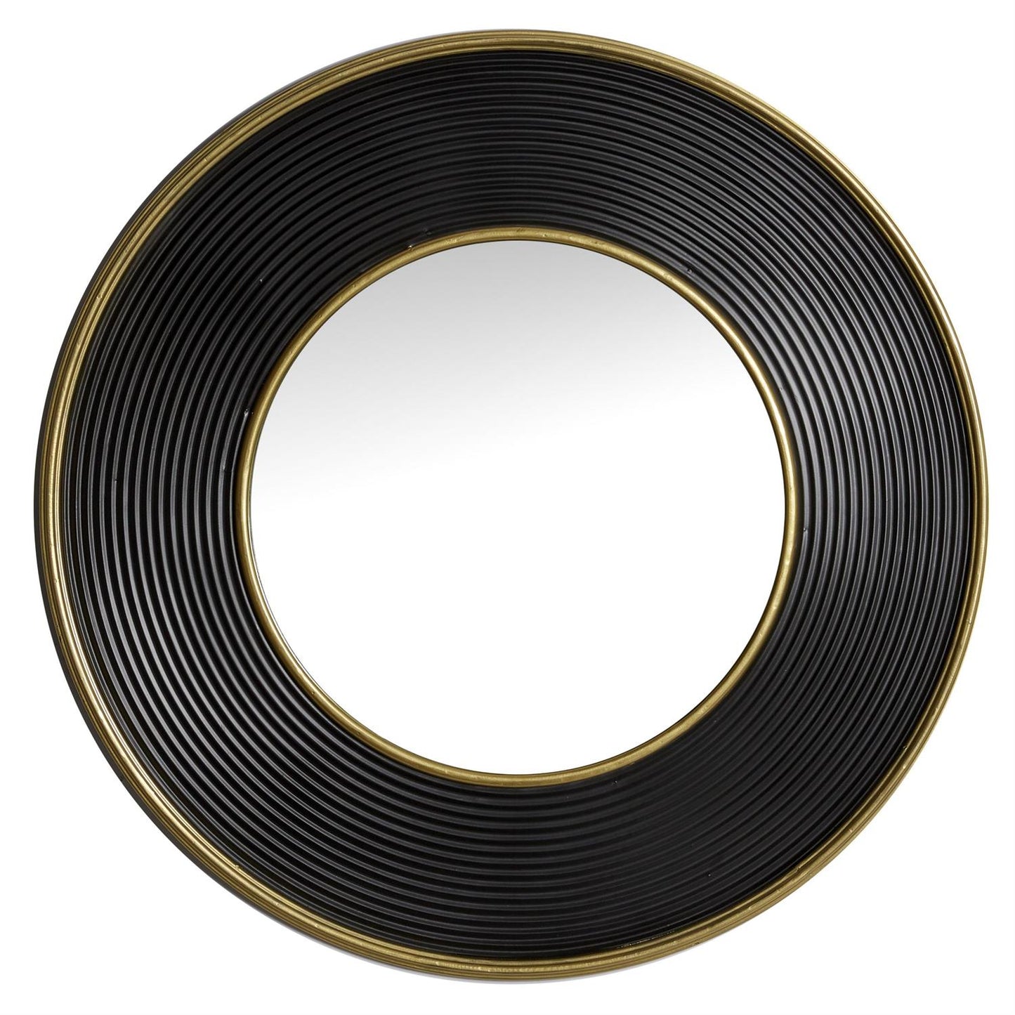 BLACK METAL WALL MIRROR WITH FLUTED FRAME, 35" X 2" X 35"