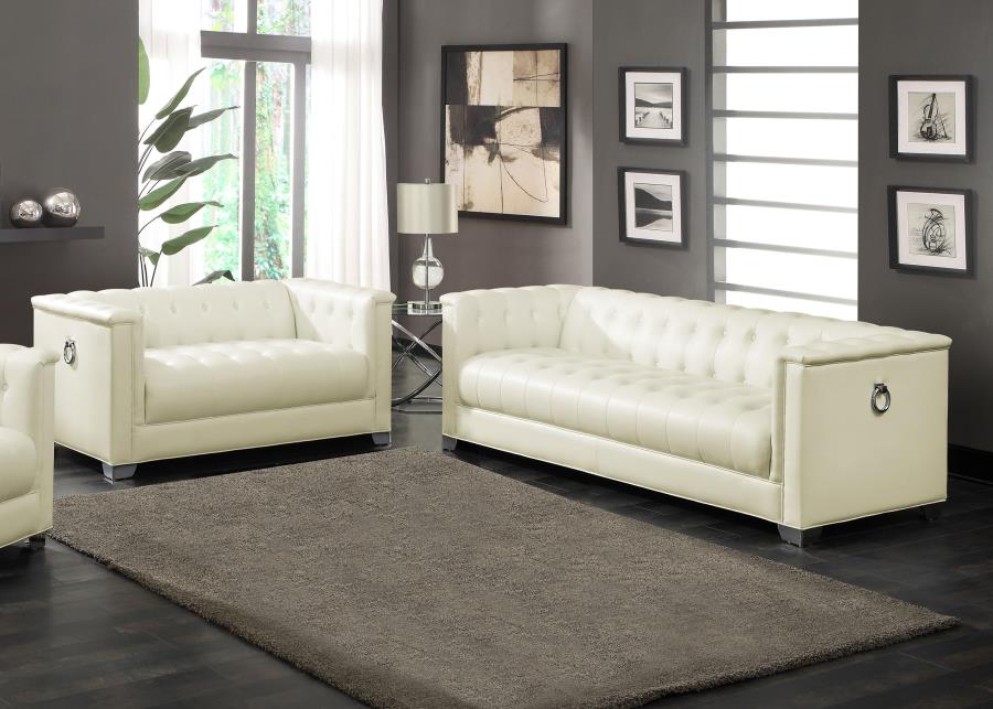 Onaivahc 2-piece Upholstered Track Arm Sofa Set Pearl White