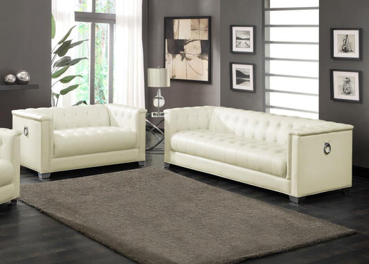 Onaivahc 2-piece Upholstered Track Arm Sofa Set Pearl White