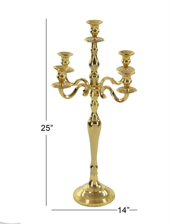 Gold Aluminum Metal Candelabra, 14" x 14" x 25"