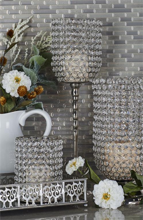 Silver Aluminum Metal Single Candle Hurricane Lamp, 6" x 6" x 19"