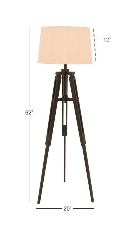 77676 Black Wood Tripod Floor Lamp with Cream Linen Shade, 21" x 21" x 62"