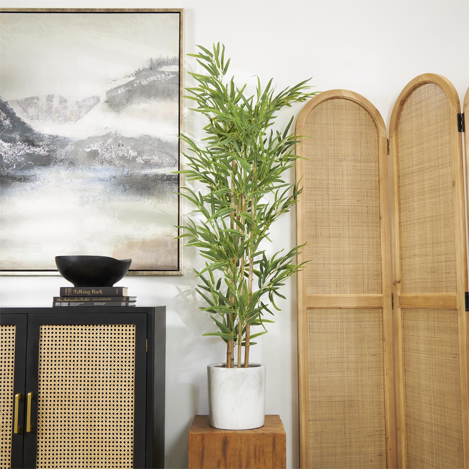 artificial potted plant bamboo 17096 Green Faux Foliage Bamboo Tall Artificial Tree with Black Pot, 2 – Chicago Furniture Warehouse