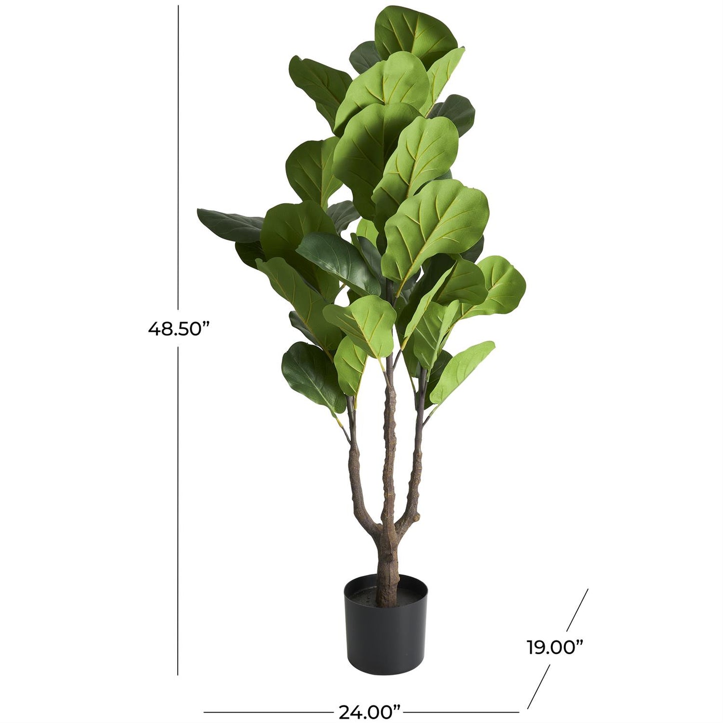 37096 Green Faux Foliage Fiddle Leaf Artificial Tree with Black Pot, 24" x 19" x 49"