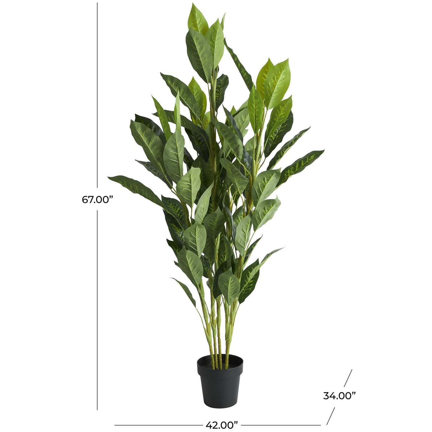 47096 GREEN FAUX FOLIAGE ARTIFICIAL TREE WITH BLACK PLASTIC POT, 29" X 29" X 61"