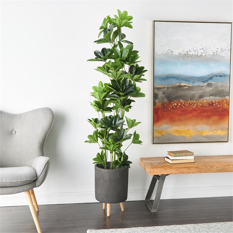 57096 GREEN FAUX FOLIAGE MONEY TREE TALL ARTIFICIAL TREE WITH BLACK POT, 30" X 24" X 63"