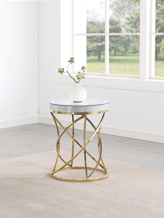 863017 Esile Round Mirror Top Stainless Steel Coffee Table Set Gold