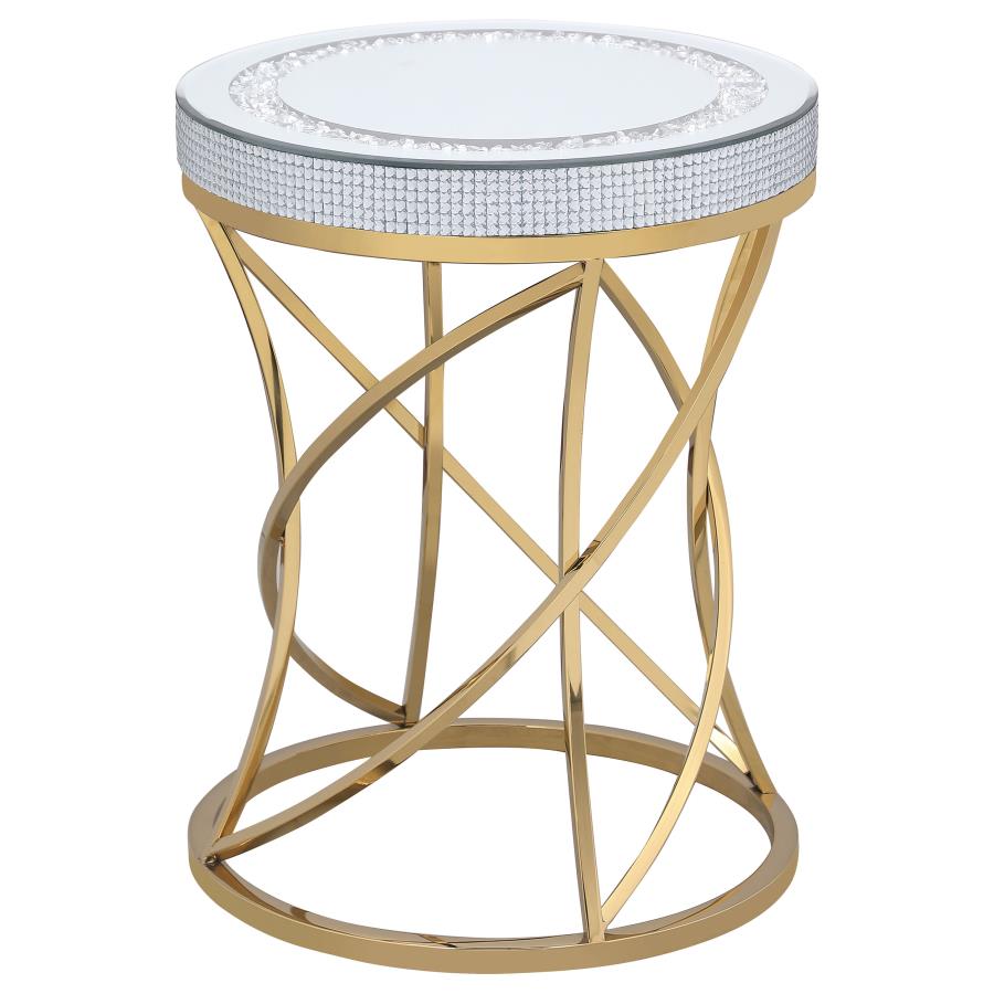 863017 Esile Round Mirror Top Stainless Steel Coffee Table Set Gold