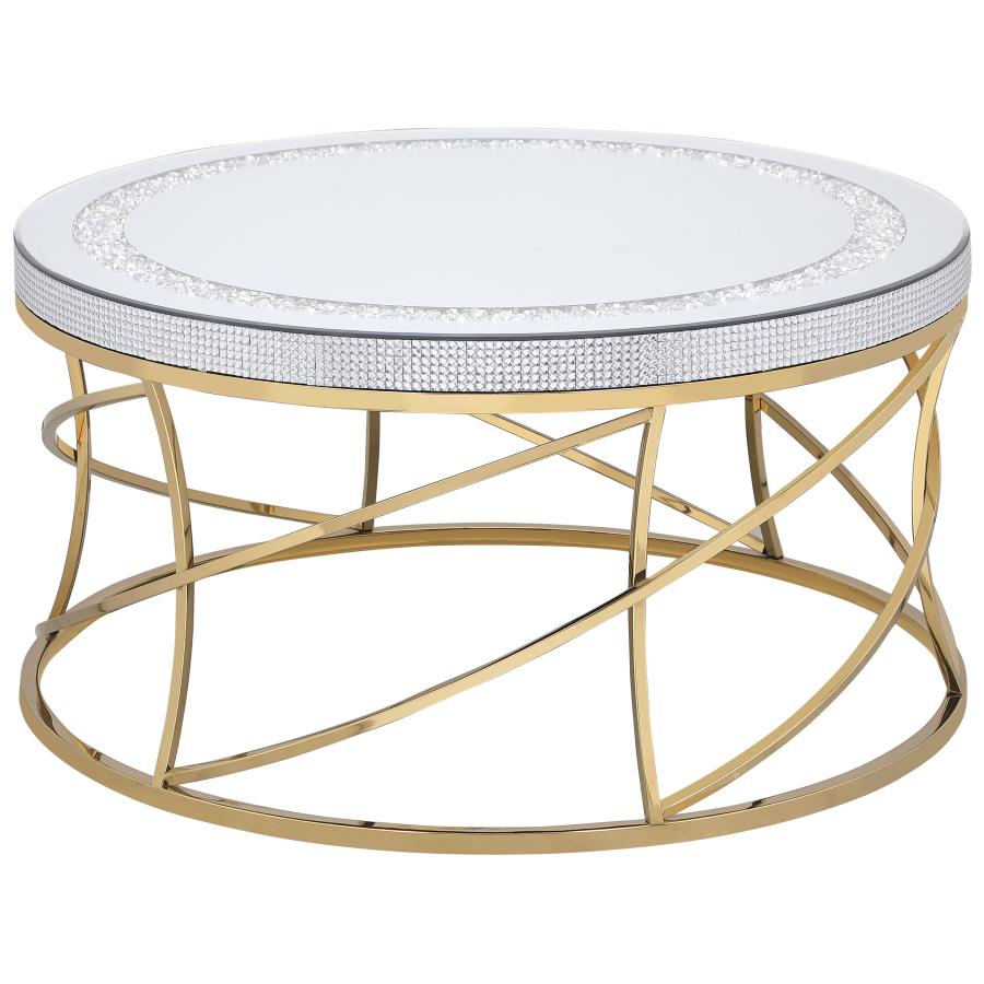863017 Esile Round Mirror Top Stainless Steel Coffee Table Set Gold