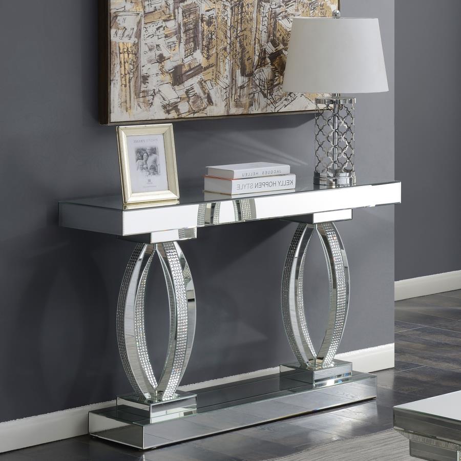 815227 Ailama Square Mirrored Acrylic Crystal Coffee Table Set Silver